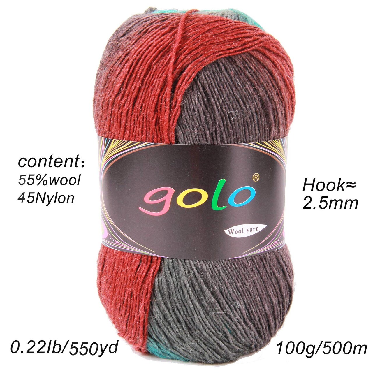 Wool Yarn for Knitting 550yd 0.22Ib Cachemire Multicolor Rainbow Yarn (Orange Grey)